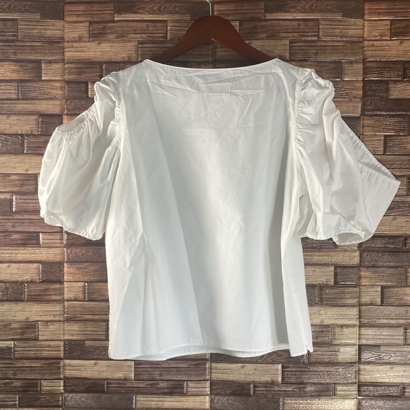 EUC Lafayette 148 Women's White Cutout Puff-Sleeve Poplin Shirt Size Medium - Picture 3 of 9